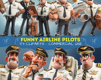 Immagini clipart di piloti di linea divertenti, personaggi di piloti pazzi in formato PNG, equipaggio di volo divertente, uomini dell'aviazione eccentrici, clipart di lavoratori, scrapbooking