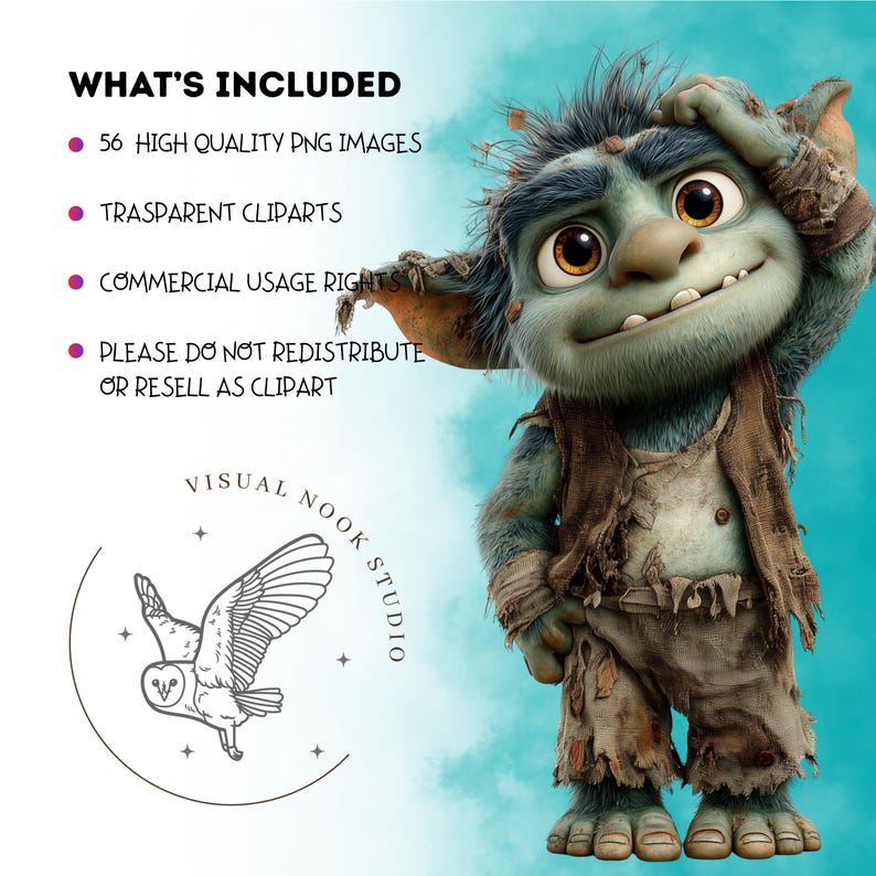 56 Funny Goblin Clipart, Cute Cartoon Fantasy Creature, Cartoon Style ...