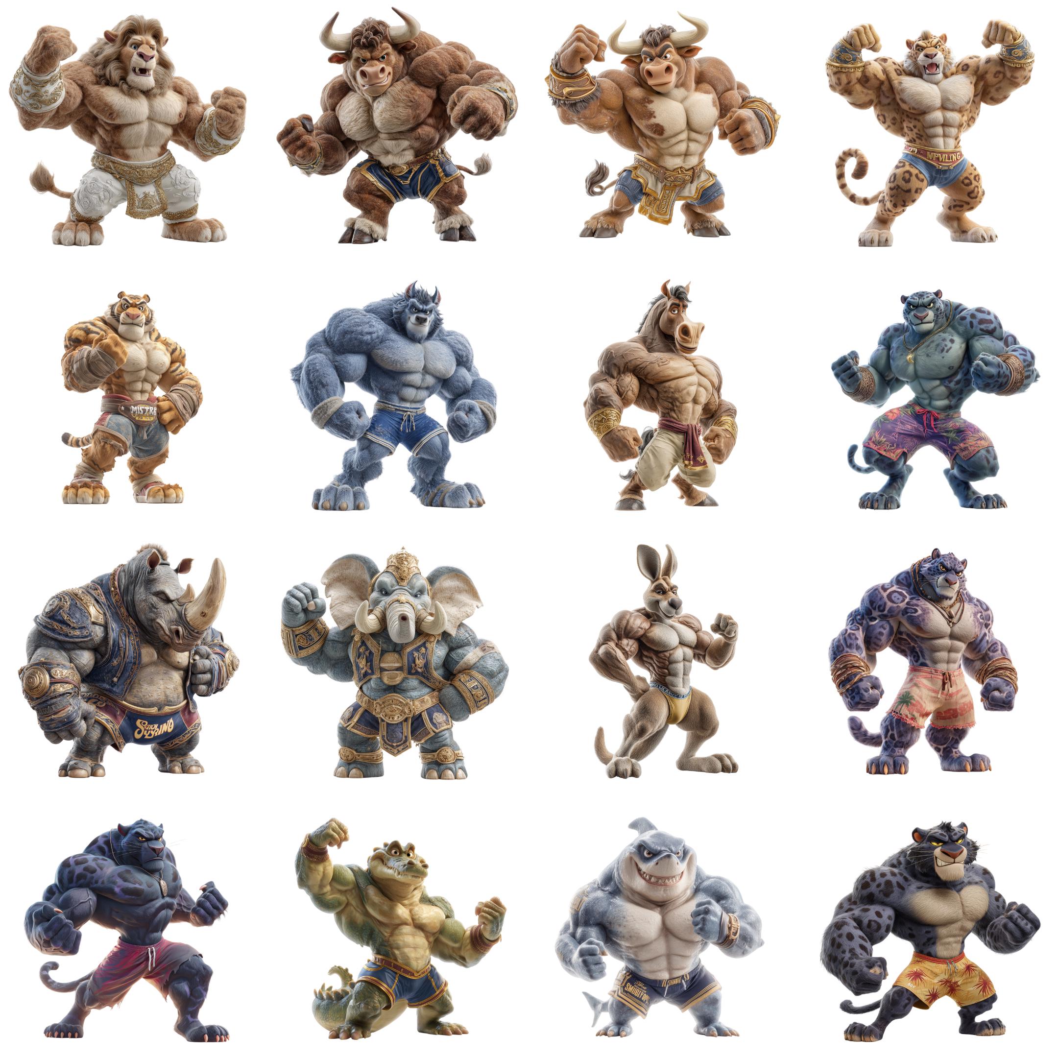 Bodybuilder Animals Clipart - Strong Muscular Animal Characters Art Set ...