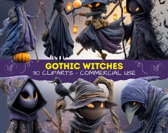 Gothic Witch Clipart: Mixed Media PNG Images for Commercial Use - Images for Scrapbooking (Digital Download) - Halloween Clipart