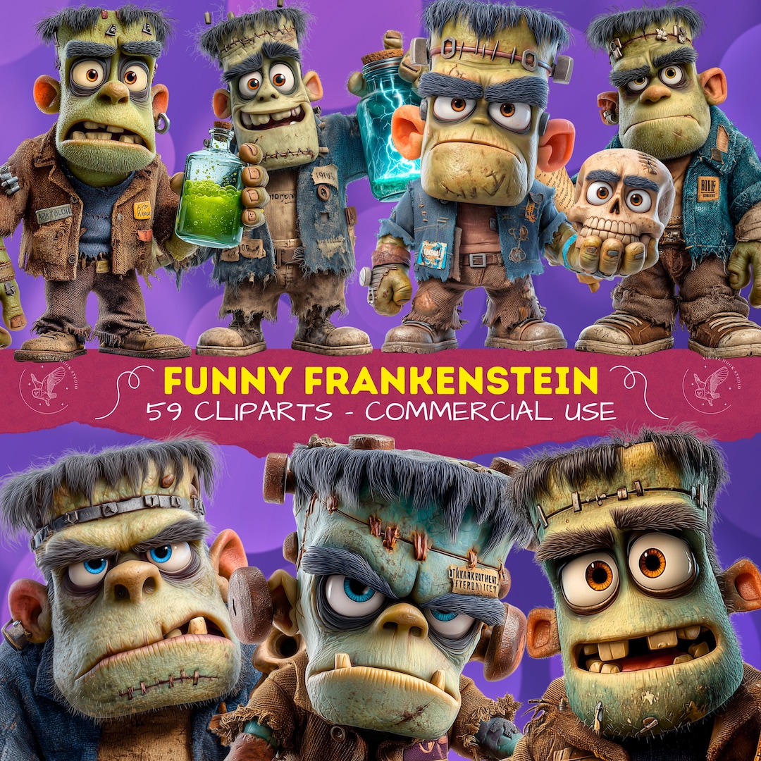 Frankenstein Clipart Set, Cute Cartoon Monster for Halloween ...