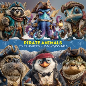 Cute Pirate Animals Clipart Collection + Backround + Video AI |  Whimsical & Fun Cartoon Crew | Adorable Animal Pirates