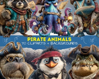 Cute Pirate Animals Clipart Collection + Backround + Video AI |  Whimsical & Fun Cartoon Crew | Adorable Animal Pirates
