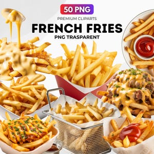French Fries Clipart: 50 PNG Food Graphics (Digital Download)
