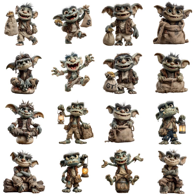 56 Funny Goblin Clipart, Cute Cartoon Fantasy Creature, Cartoon Style ...