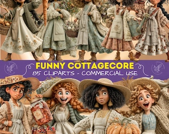 Funny Cottagecore Women Clipart Bundle, Whimsical Floral Girls PNG, Vintage Female Characters, Cute Floral Women for Scrapbooking, Stickers