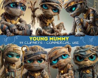 Young Mummy Cliparts: Mixed Media PNG Images for Commercial Use - Images for Scrapbooking (Digital Download) - Halloween Clipart