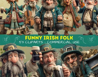 Divertenti clipart di personaggi irlandesi, persone irlandesi in formato PNG, clipart per il giorno di San Patrizio, personaggi irlandesi, personaggi eccentrici della cultura popolare irlandese, scrapbooking