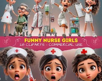 Lustige Krankenschwester Mädchen Clipart, schrulligen Cartoon Krankenschwester Sammlung, lustig schrulligen Etikette, karikatur, kommerzielle Nutzung, 3D Menschen Kunstbilder