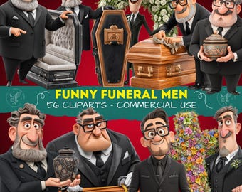 Funny Funeral Men Clipart, Quirky Undertaker Men Cliparts, Dark Humor Fun for Scrapbooking, Cute Mortuary Men for Stickers PNG