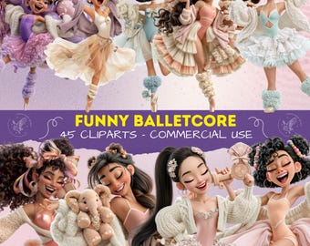 Funny Balletcore Girls Clipart Bundle, Cute Ballerina PNG, Coquette Ballet Aesthetic, Quirky Girl Cliparts for Scrapbooking, Sublimating