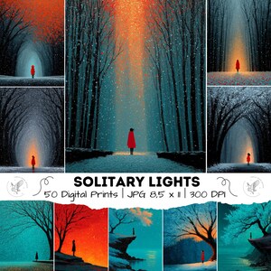 50 Landscape Paint Printable Images: Solitary Light Art JPG High Quality, 300DPI (Digital Download) image 1