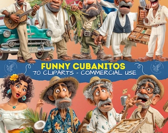 Pacchetto di clipart divertenti sui cubani, atmosfera dell'Avana, amanti dei sigari, festa di salsa PNG, cultura cubana per scrapbooking, adesivi colorati di Cuba latina
