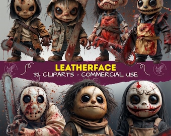 Leatherface Cliparts: Horror PNG Images for Commercial Use - Images for Scrapbooking (Digital Download) - Halloween Horror Clipart