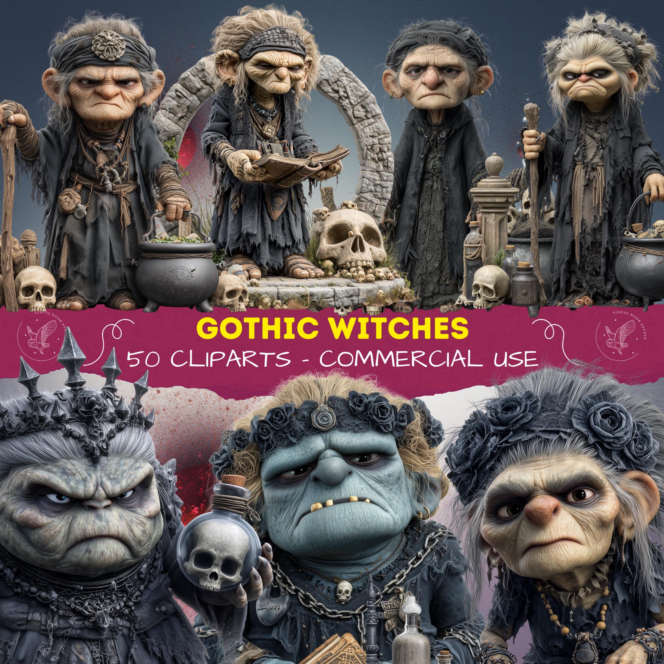Gothic Witches Clipart Bundle – Horror Fantasy Creatures for Dark Art ...