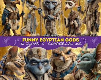 Egyptian Gods Clipart, Whimsical Egyptian Gods for Scrapbooking, Stickers, Quirky Egypt Cliparts PNG, High Quality Art