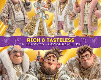 Funny Rich and Tasteless Clipart, Hilarious Trashy Rich Men for Scrapbooking, Trashy Billionaire Cliparts, Quirky Rich Guys Illustrations