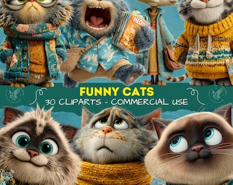 Funny Tigers Cliparts: Cartoon PNG Images for Scrapbooking (Digital Download), Animal Cliparts - Clipart for Commercial Use