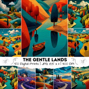 50 imágenes imprimibles de paisajes surrealistas: Land Art apacible, JPG, alta calidad, 300 DPI (descarga digital)