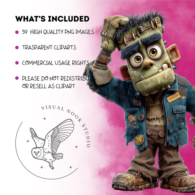 Frankenstein Clipart Set, Cute Cartoon Monster for Halloween ...