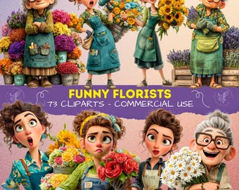 Funny Florist Women Clipart Bundle, Quirky Florist Girls Graphics, Sarcastic Florist Characters for Planner, Scrapbooking, Junk Journal