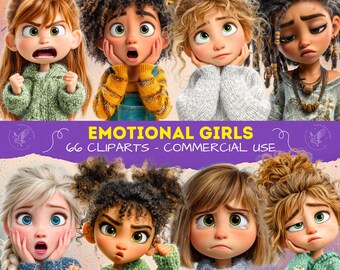 Emotional Girls Clipart, Little Girls Showing Feelings, Cute Kids Expressions, Digital PNGs for Educational and Creative Use, Classroom