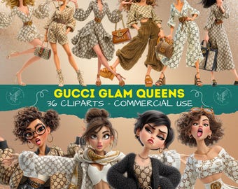 Set di clipart di ragazze alla moda, illustrazioni di donne eleganti per agende, album di ritagli e progetti digitali, PNG ad alta risoluzione, donne di tendenza