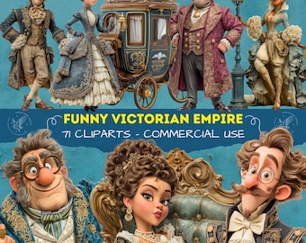 Victorian Empire Characters Clipart - Cartoon Baroque PNG Images for Scrapbooking (Digital Download) - Trasparent PNG