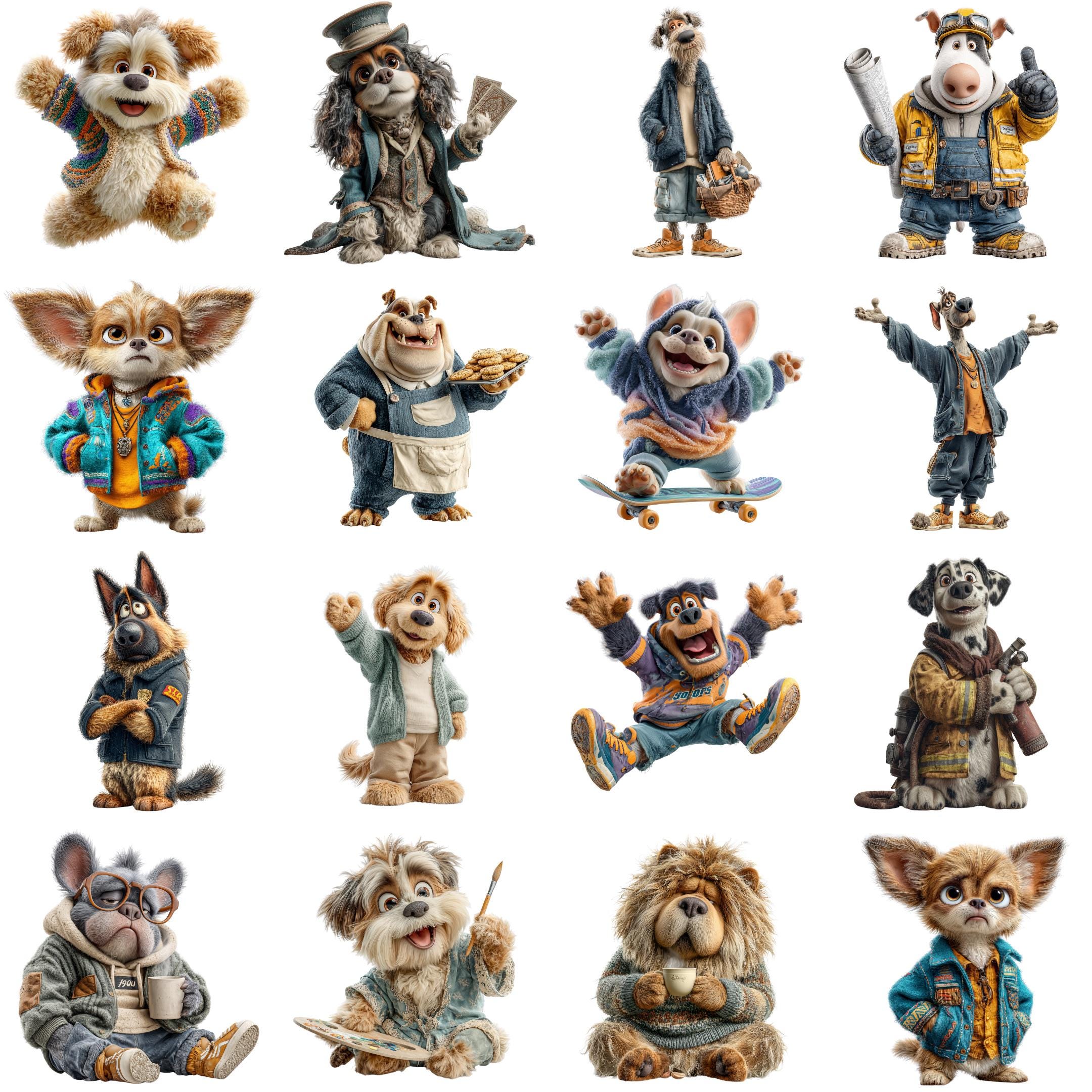 30 Funny Dog Cliparts: Cartoon PNG Images for Scrapbooking (digital ...