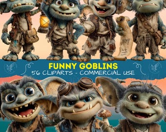Goblin Clipart, Cute Cartoon Fantasy Creature, Cartoon Style Digital Art, Goblins Quirky Character PNG 300 Dpi
