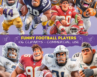 American Football Players Clipart, Cartoon NFL Athletes, Comical Sports, Silly Sports Graphics for Scrapbooking, Stckers, Junk Journal