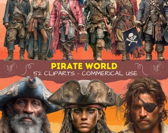 Realistic Pirates Clipart Bundle, Sea Rogues Captains, Detailed Pirate Crew, Captains & Corsairs, Printable PNG for Scrapbooking