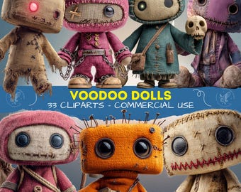 Voodoo Doll Cliparts: Mixed Media PNG Images for Commercial Use - Images for Scrapbooking (Digital Download) - Halloween Horror Clipart