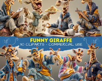 Grappige giraffe clipart: cartoon png-afbeeldingen voor scrapbooking (digitale download), clipart dieren, eigenzinnig huisdier voor stickers, junk Journal