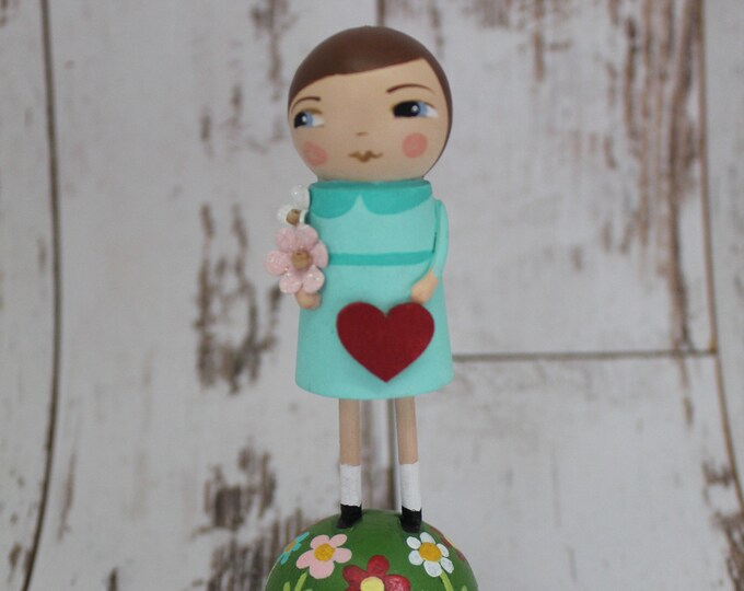 Peg Doll/ Valentine Figurine/ Wooden Art Doll/ Hand Painted/ Etsy