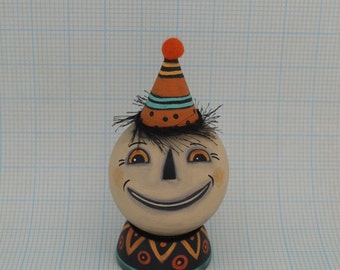Halloween Decoration, Folk Art, Wood,  Hand Painted,  6 inches tall
