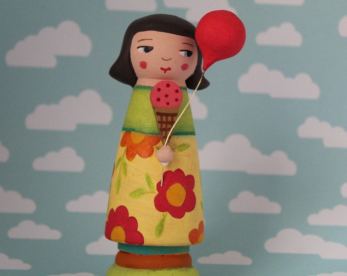 Hand Painted Peg Doll Wooden Art Doll Summer Decor Etsy