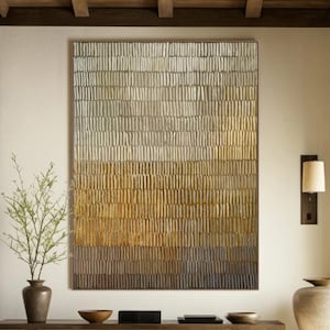 Textured Abstract Canvas Painting: Green Brown Neutral 3D Art