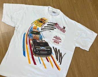 Vintage 1992 NASCAR Racing White T-Shirt Winston Cup Dale Earnhardt Graphic Tee Size XL