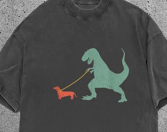 Funny Dinosaur Dog Shirt, T Rex Walking Dachshund Tee, Comfort Colors Dog Lover Shirt, Cute Wiener Dog Graphic Tee, Gift for Her