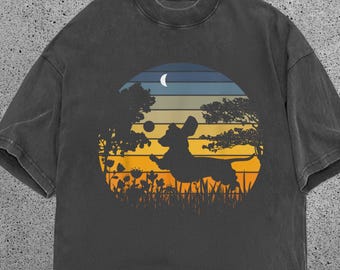 Vintage Dog Sunset Shirt, Comfort Colors Dog Lover Tee, Retro Puppy Graphic Tee, Gift for Her, Pet Mom Shirt, Aesthetic Dog TShirt