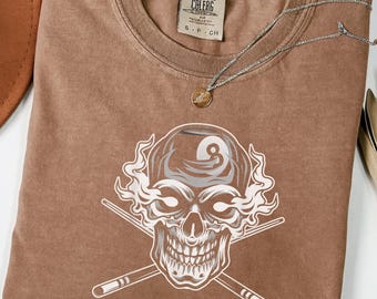 Skull Pool Shirt Billiards Graphic Tee, 8 Ball Skull Shirt, Gothic Pool Player Shirt, Comfort Colors Shirt, Gift for Her