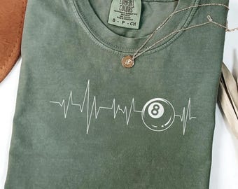 8 Ball Heartbeat Shirt Pool Lover Tee, Billiards Graphic Shirt, Minimalist Pool Player Shirt, Comfort Colors Shirt, Gift for Her