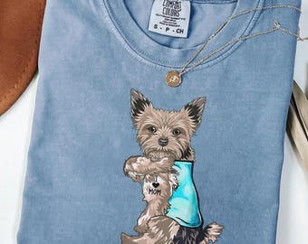 Yorkie Mom Shirt Comfort Colors Tee, Cute Dog Mom Gift for Her, Yorkshire Terrier I Love Mom Shirt, Puppy Lover Graphic Tee