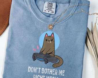 Funny Gamer Cat Shirt, Don't Bother Me Right Meow Tee, Comfort Colors Shirt, Cat Lover Gift for Her, Gaming Graphic T-Shirt