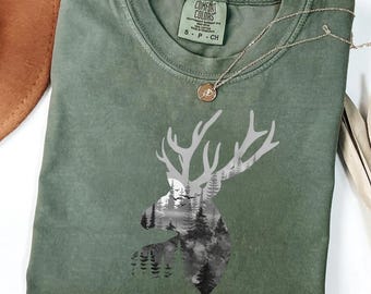 Deer Hunting Shirt Vintage Buck Graphic Tee, Comfort Colors Nature Shirt, Rustic Forest Deer Tee, Outdoor Hunter Shirt, Gift for Her