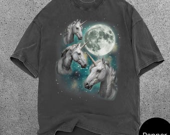 Unicorn Moon Shirt, Comfort Colors Shirt for Her, Vintage Fantasy Graphic Tee, Celestial Unicorn T Shirt, Gift for Her T Shirt Gift