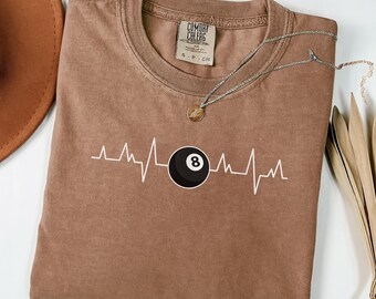 8 Ball Heartbeat Pool Shirt Billiards Tee, Pool Player Graphic Shirt, Comfort Colors Shirt, Pool Lover Gift for Her