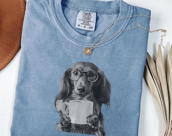 Dachshund Coffee Shirt, Cute Wiener Dog Tee with Glasses, Comfort Colors Dog Lover Shirt, Funny Dog Mom Tee, Gift for Her