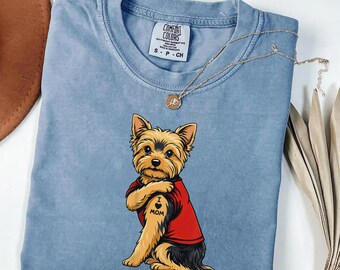 Yorkie Mom Shirt Comfort Colors Tee, Cute Dog Mom Gift for Her, Yorkshire Terrier I Love Mom Shirt, Puppy Lover Graphic Tee